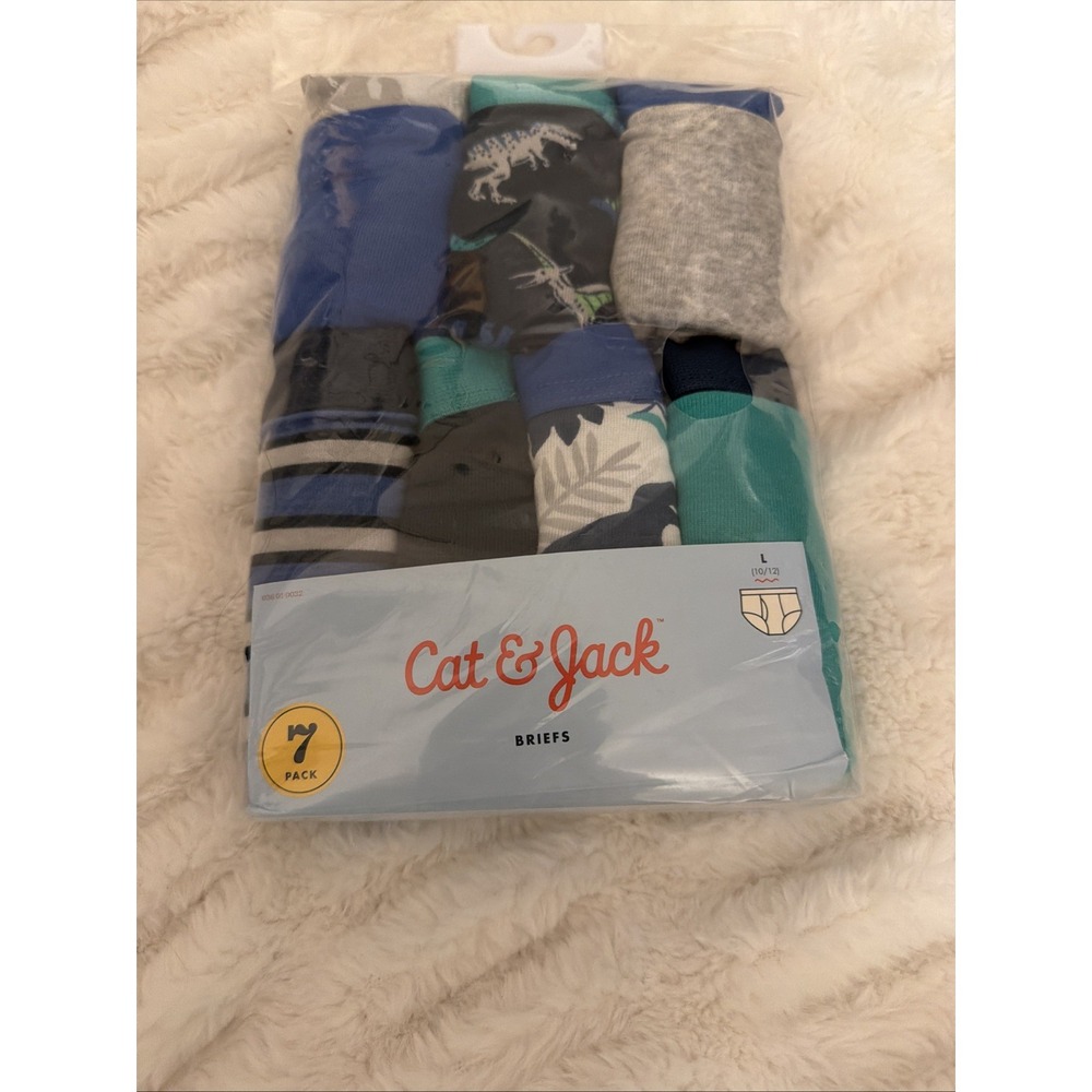 Cat & Jack Boy 12/14 Cotton Briefs 7 Pack Dinosaurs Size Large 81 - 108lbs New